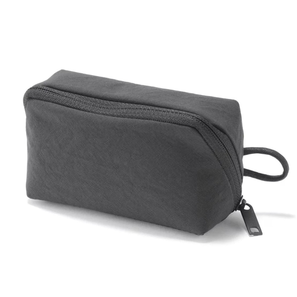 Muji Wrinkle Nylon Wide Opening Pouch S Dark Gray Make up Case 11x6x3.5cm Japan